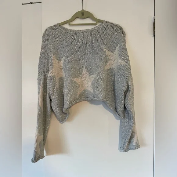 Wildfox Cropped Baby Blue Star Sweater Size S - Picture 2 of 4